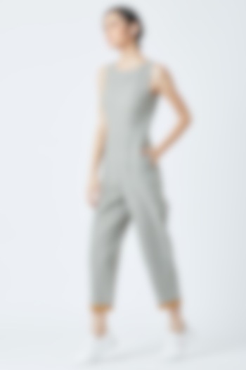 Grey Embroidered & Printed Jumpsuit by Doodlage
