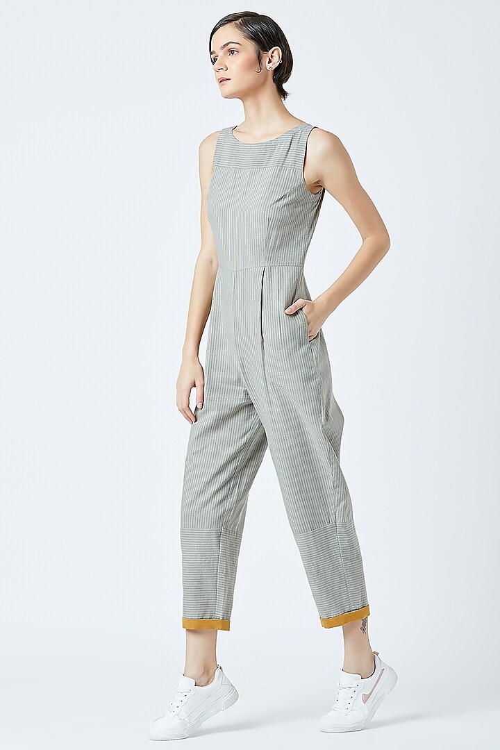 Grey Embroidered & Printed Jumpsuit by Doodlage