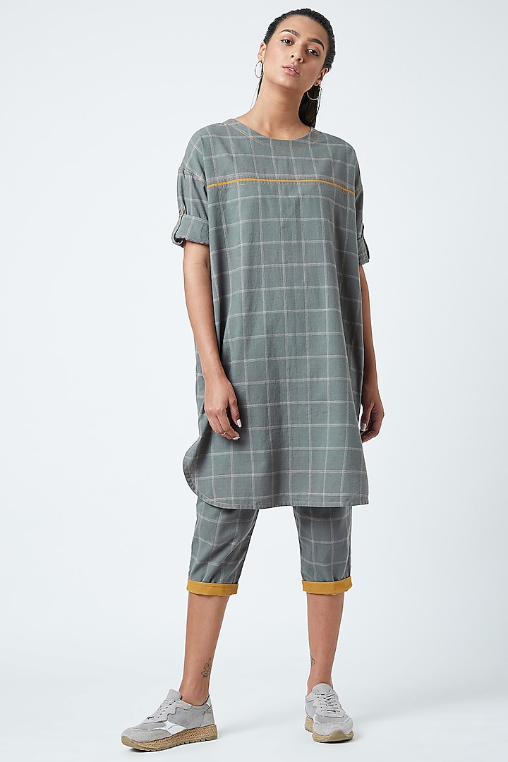 Grey Checkered Printed Tunic by Doodlage at Pernia's Pop Up Shop