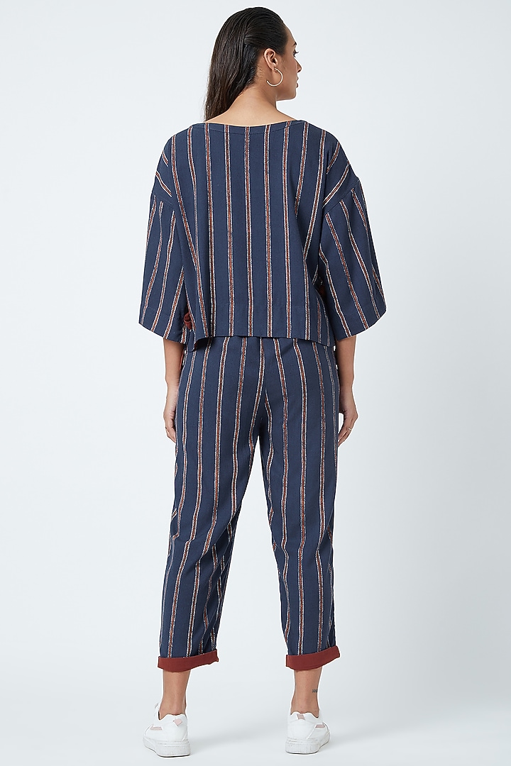 Cobalt Blue Printed Striped Oversized Top by Doodlage at Pernia's Pop Up Shop