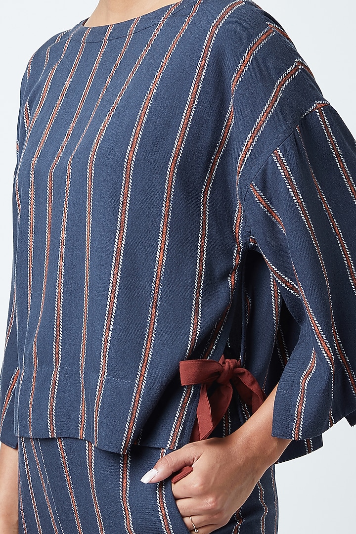 Cobalt Blue Printed Striped Oversized Top by Doodlage at Pernia's Pop Up Shop