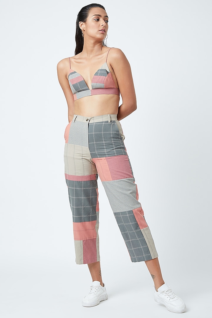 Multi Colored Checkered Printed Bralette by Doodlage