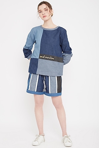 Cobalt Blue Embroidered Sweatshirt by Doodlage