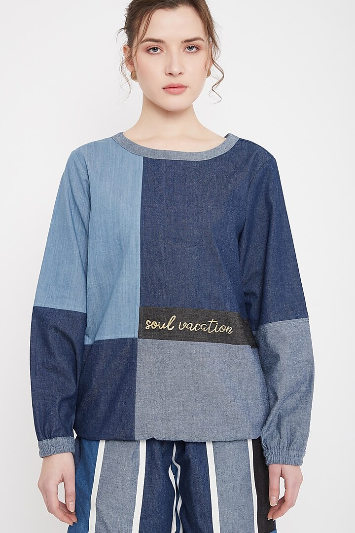 Cobalt Blue Embroidered Sweatshirt by Doodlage at Pernia's Pop Up Shop