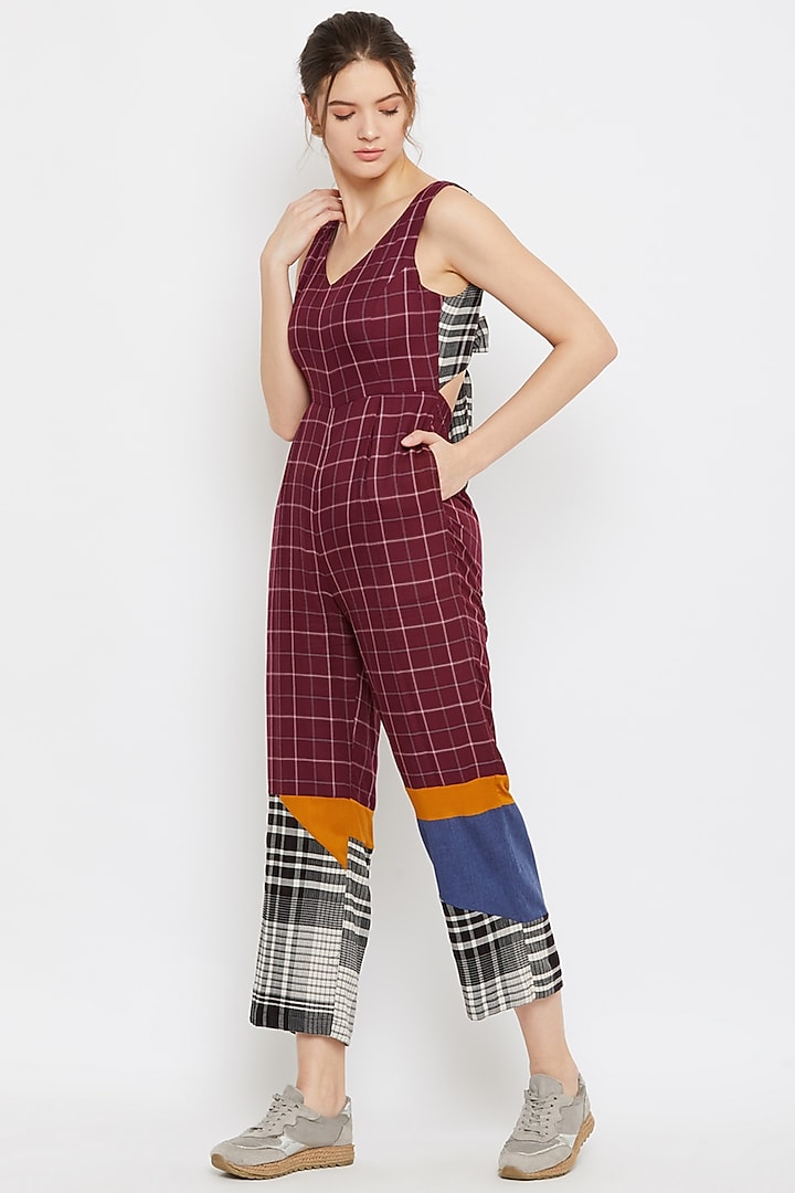 Red Pleated Tie-Up Jumpsuit by Doodlage at Pernia's Pop Up Shop