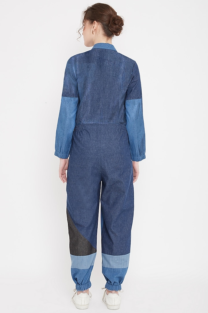 Cobalt Blue Patchwork Denim Jumpsuit by Doodlage at Pernia's Pop Up Shop
