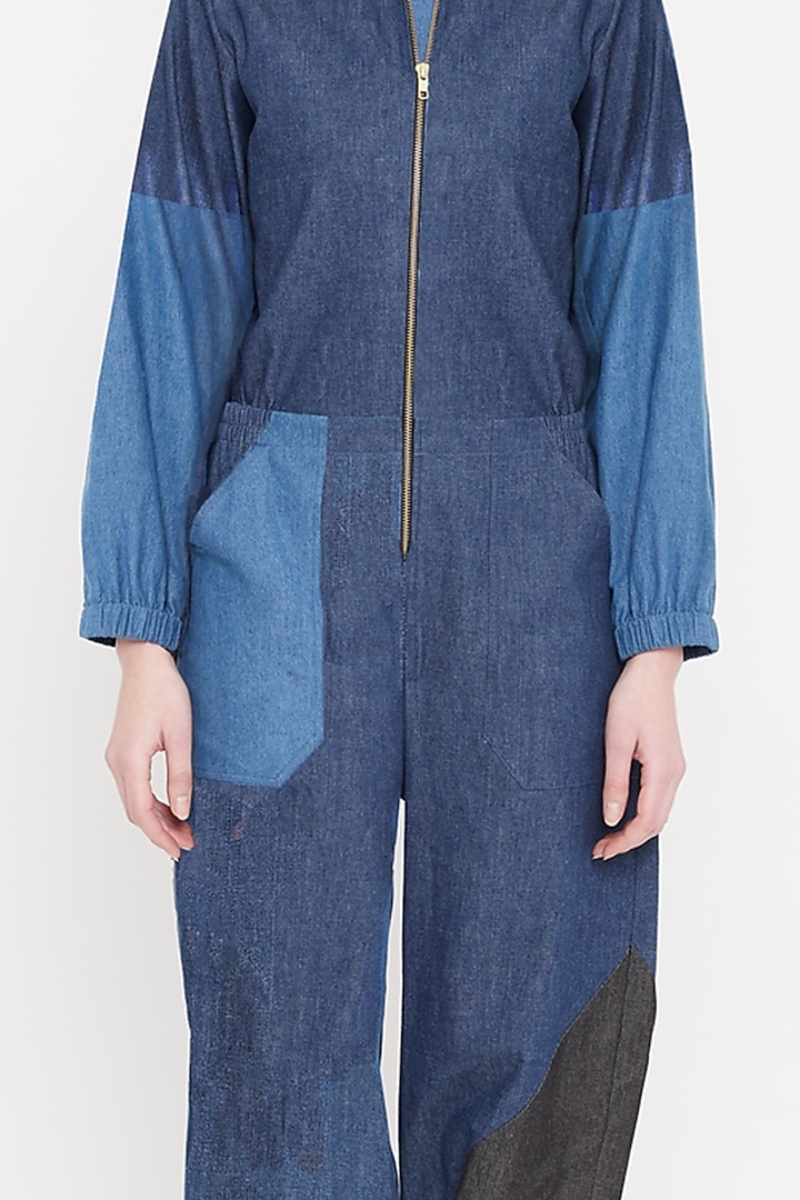 Cobalt Blue Patchwork Denim Jumpsuit by Doodlage at Pernia's Pop Up Shop