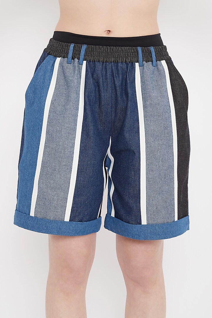 Cobalt Blue Patch Work Shorts by Doodlage at Pernia's Pop Up Shop