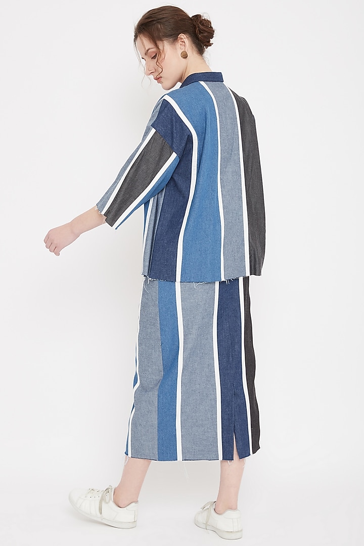 Blue Patchwork Denim Skirt by Doodlage at Pernia's Pop Up Shop