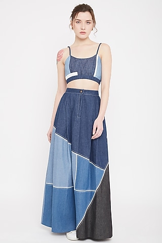 Cobalt Blue Pleated Panelled Skirt by Doodlage