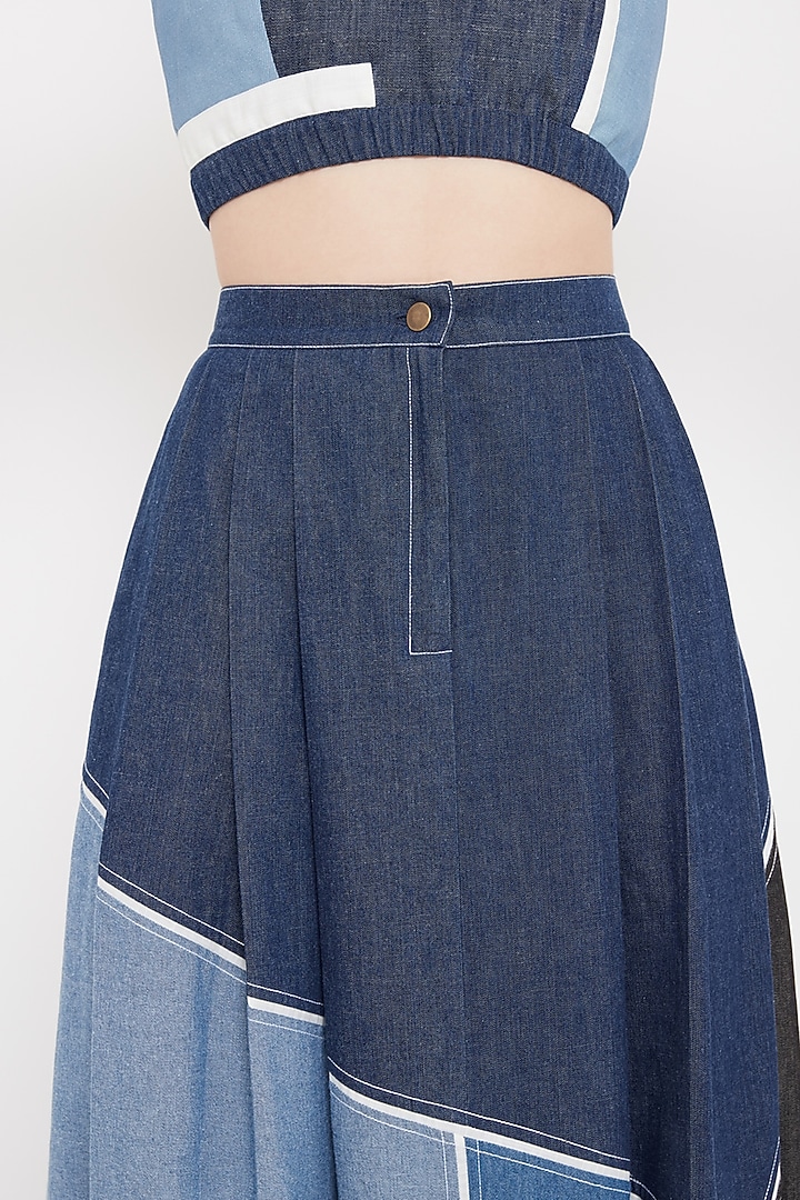 Cobalt Blue Pleated Panelled Skirt by Doodlage at Pernia's Pop Up Shop