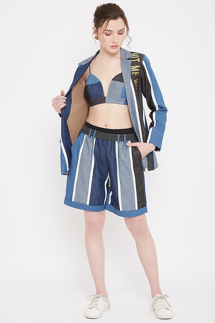 Cobalt Blue Patch Work Bralette by Doodlage at Pernia's Pop Up Shop
