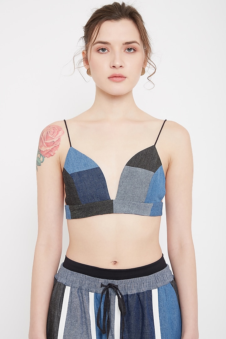 Cobalt Blue Patch Work Bralette by Doodlage at Pernia's Pop Up Shop