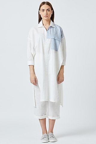 White Oversized Tunic With Slits by Doodlage