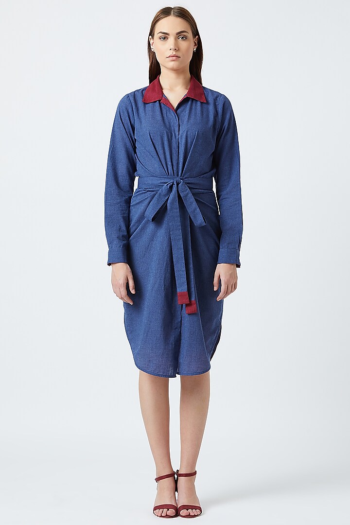 Blue Shirt Dress With Belt by Doodlage