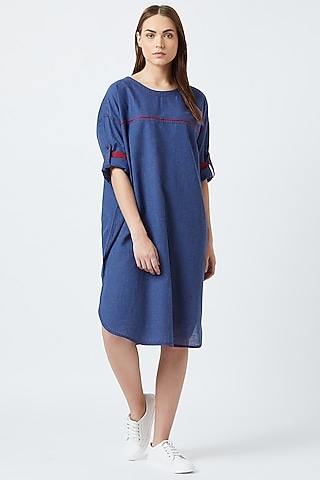 Blue Oversized Dress With Piping by Doodlage