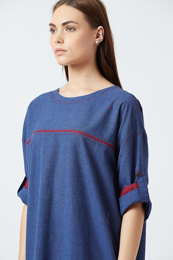 Blue Oversized Summer Dress With Piping by Doodlage at Pernia's Pop Up Shop