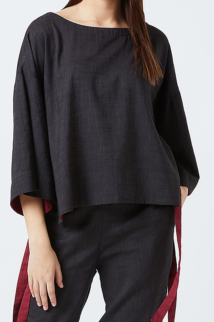 Black Loose Fit Top With Strings by Doodlage at Pernia's Pop Up Shop