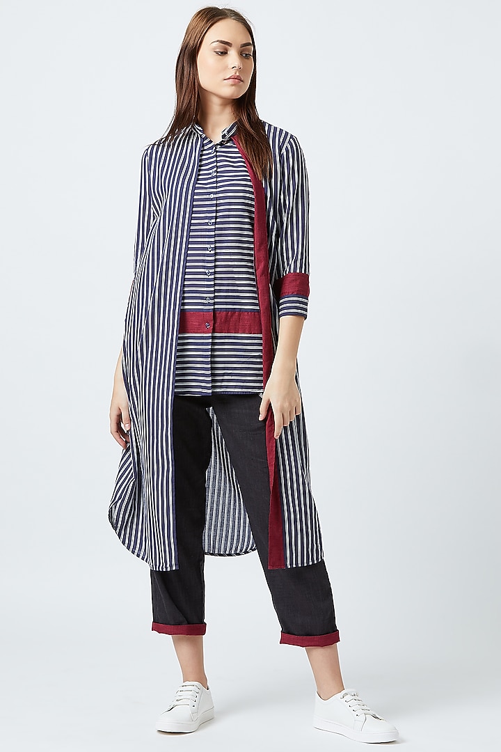 Blue Striped Tunic With Inner Layer by Doodlage