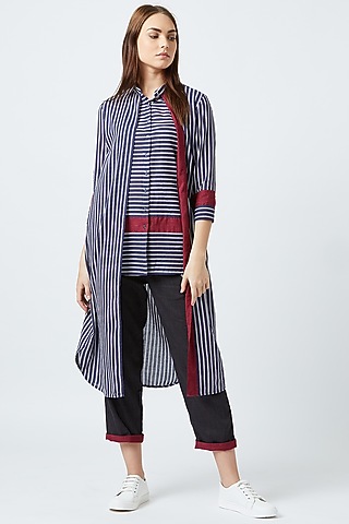 Blue Striped Tunic With Inner Layer by Doodlage