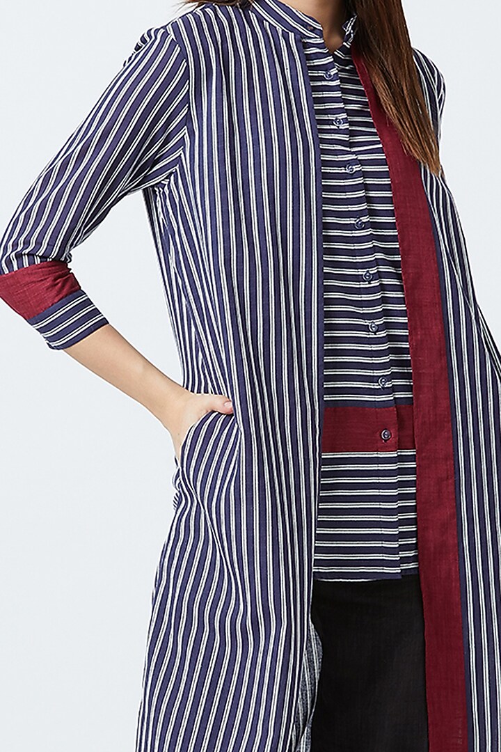 Blue Striped Tunic With Inner Layer by Doodlage at Pernia's Pop Up Shop