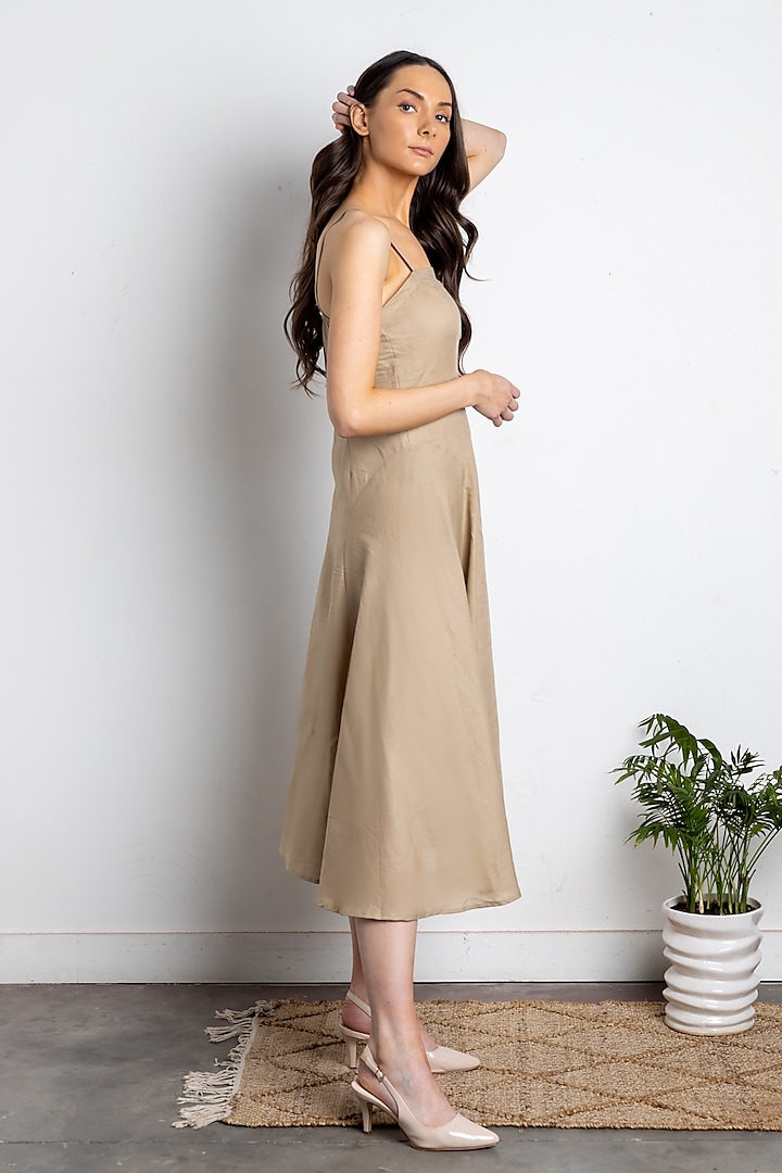 Beige Upcycled Cotton Flared Slip Dress by Doodlage at Pernia's Pop Up Shop