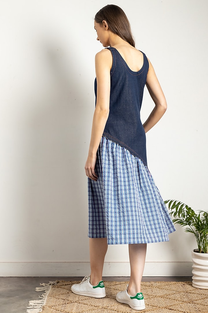 Blue Upcycled Cotton Gathered Summer Dress by Doodlage at Pernia's Pop Up Shop