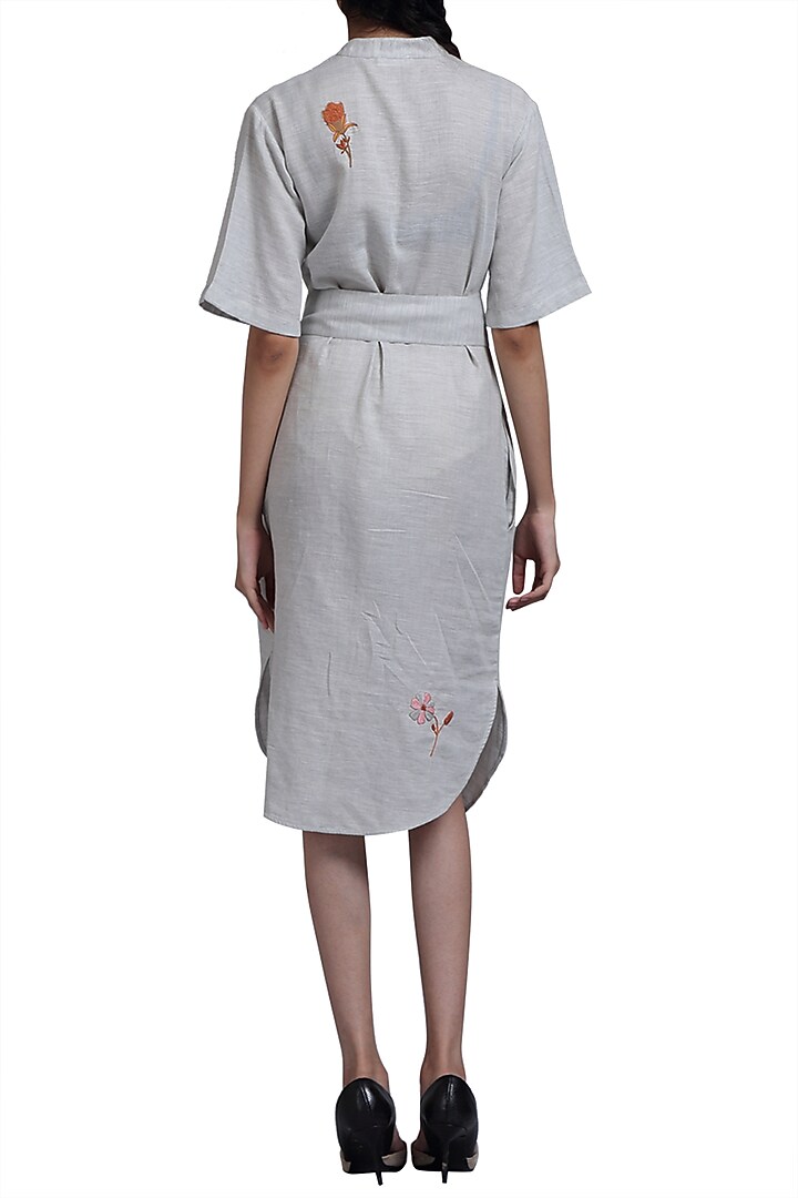 Grey Embroidered Pleated Summer Dress by Doodlage at Pernia's Pop Up Shop