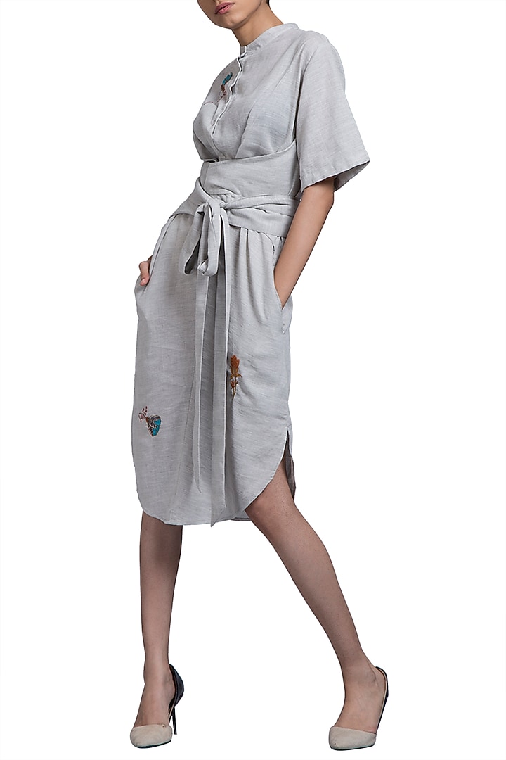 Grey Embroidered Pleated Summer Dress by Doodlage at Pernia's Pop Up Shop