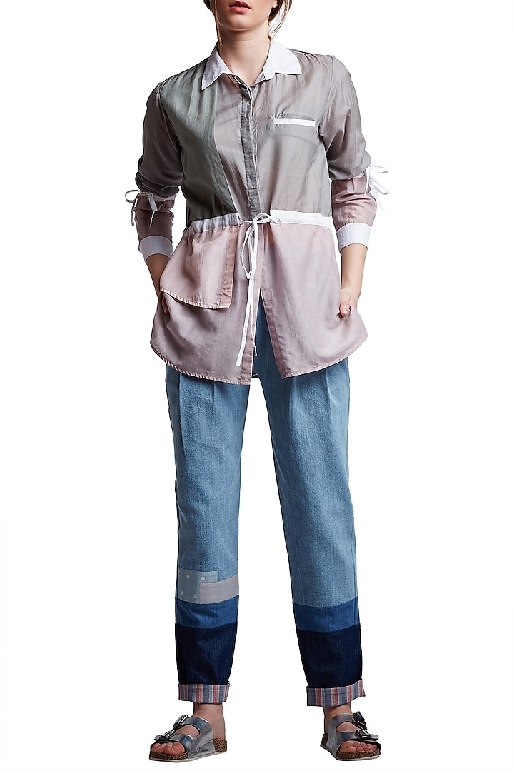 Grey & Pink Panelled Shirt by Doodlage