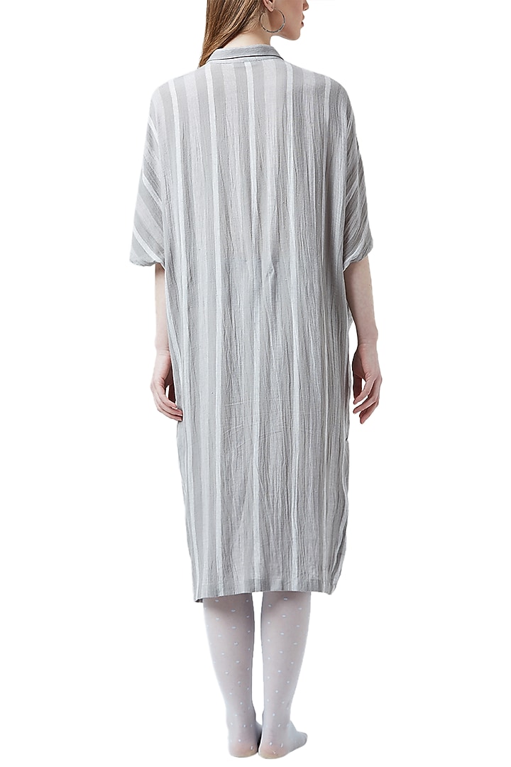 White & Grey Embroidered Striped Summer Dress by Doodlage at Pernia's Pop Up Shop
