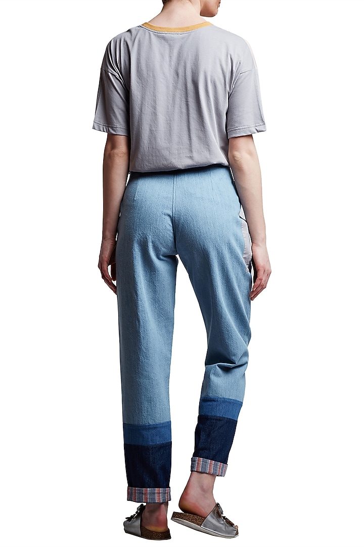 Blue Embroidered Denim Pants by Doodlage at Pernia's Pop Up Shop