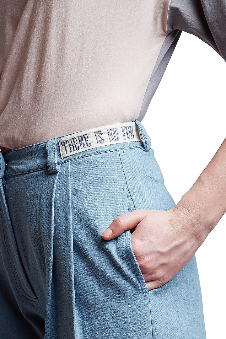 Blue Embroidered Denim Pants by Doodlage at Pernia's Pop Up Shop