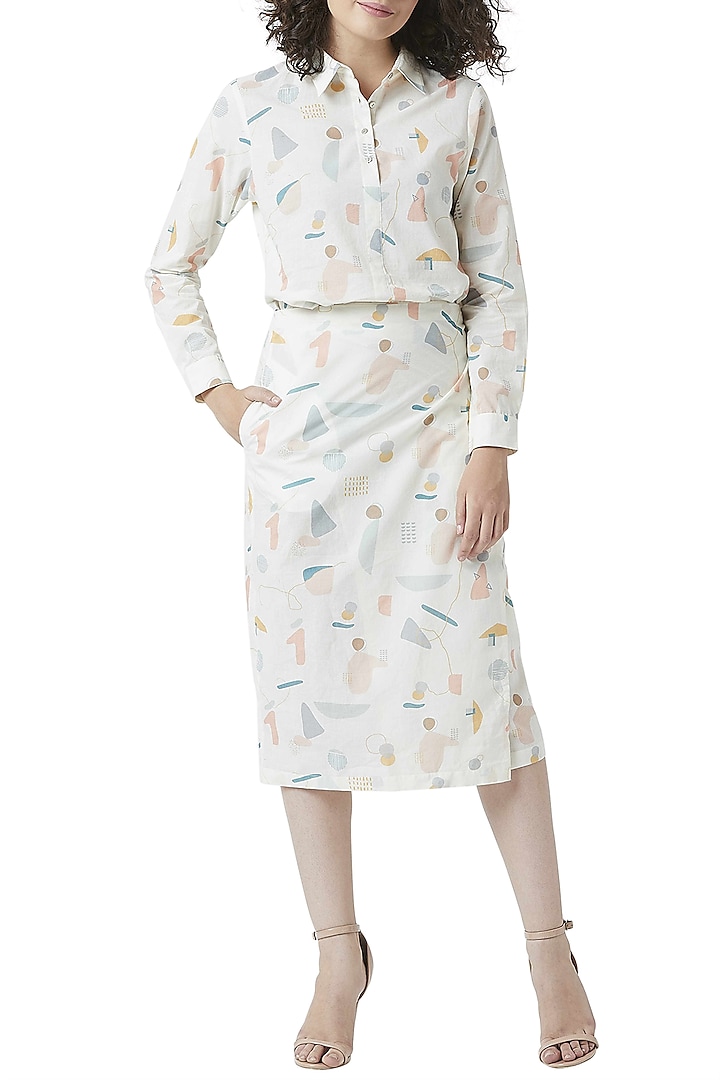 White Printed Overlap Dress by Doodlage