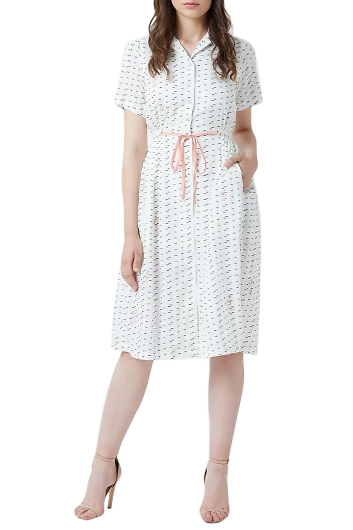 White Embroidered Button Down Dress by Doodlage