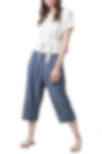 White Handcrafted Boxy Top With Tie-Up by Doodlage at Pernia's Pop Up Shop