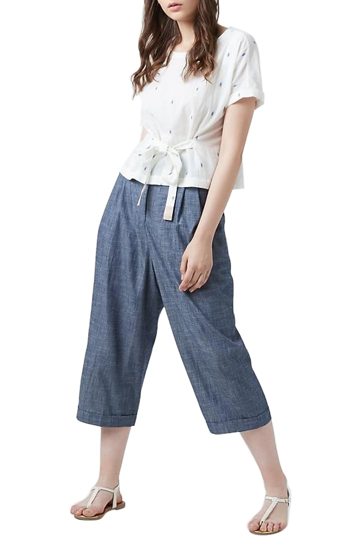 White Handcrafted Boxy Top With Tie-Up by Doodlage at Pernia's Pop Up Shop