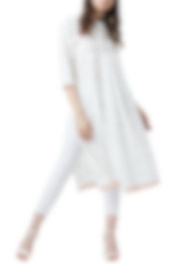 White Handcrafted Pleated Tunic by Doodlage