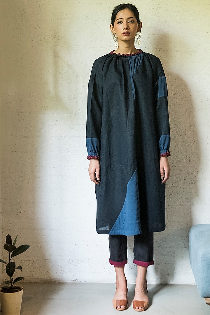 Navy Blue Upcycled Linen Dress by Doodlage