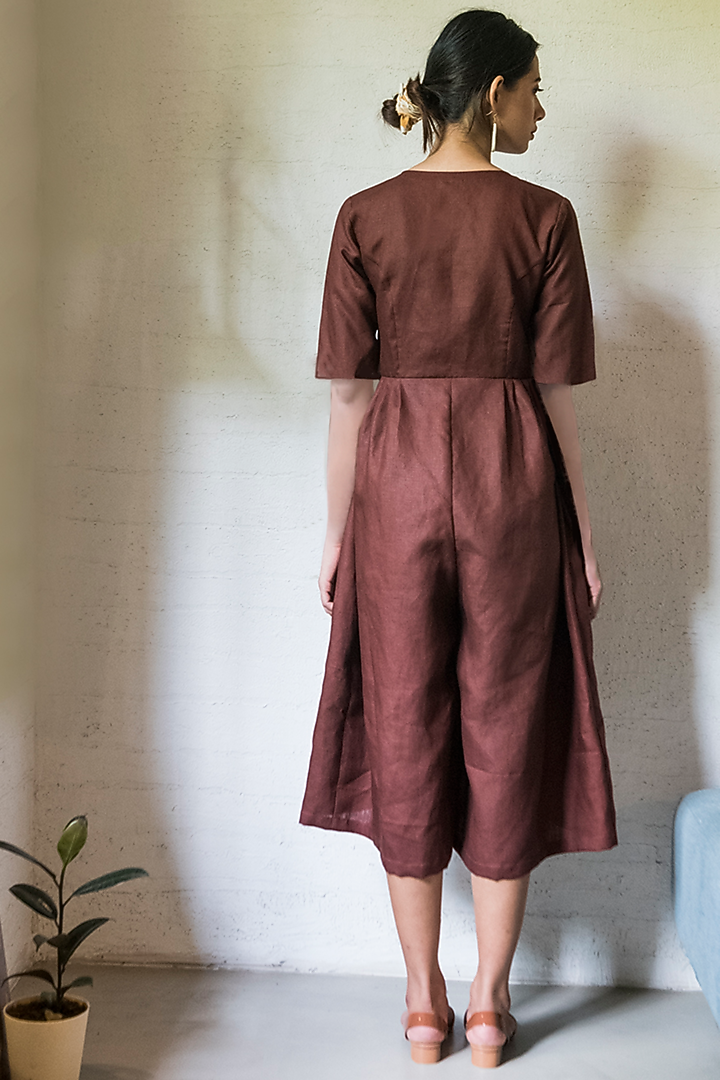 Brown Upcycled Linen Jumpsuit by Doodlage at Pernia's Pop Up Shop