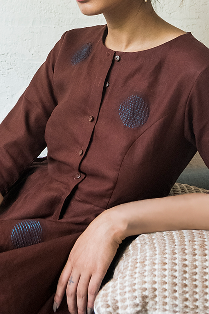 Brown Upcycled Linen Jumpsuit by Doodlage at Pernia's Pop Up Shop
