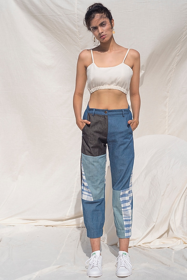 Blue Patwork Panelled Pants by Doodlage