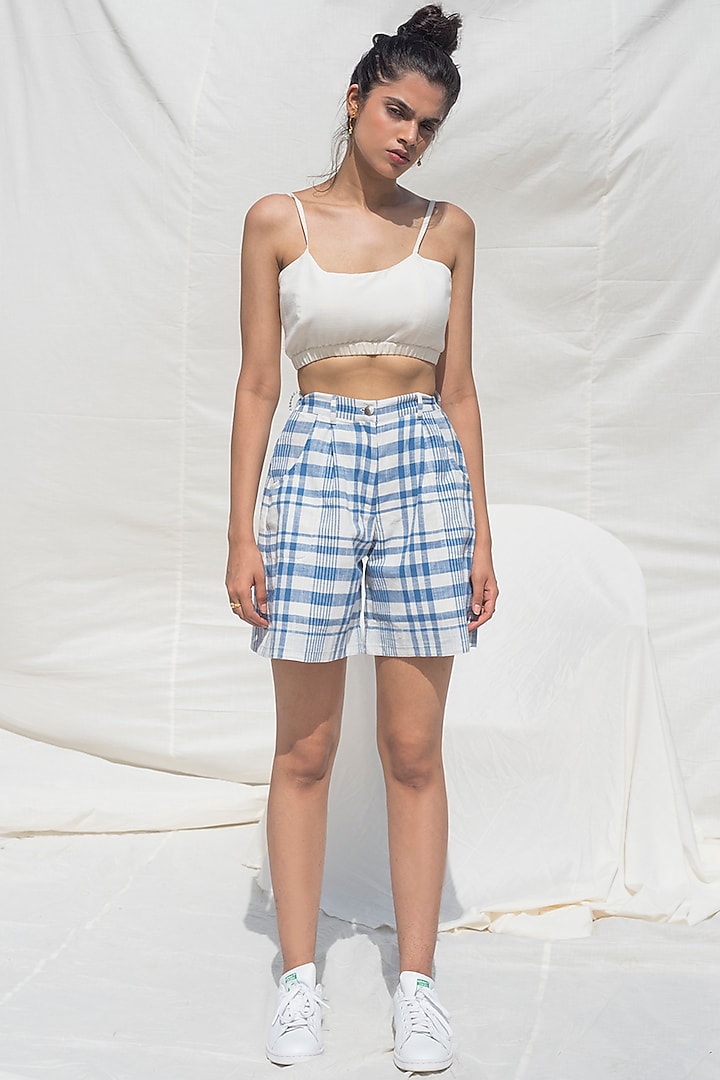 Blue & White Checkered Shorts by Doodlage