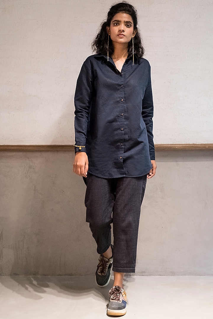 Navy Blue Collared Shirt  by Doodlage at Pernia's Pop Up Shop