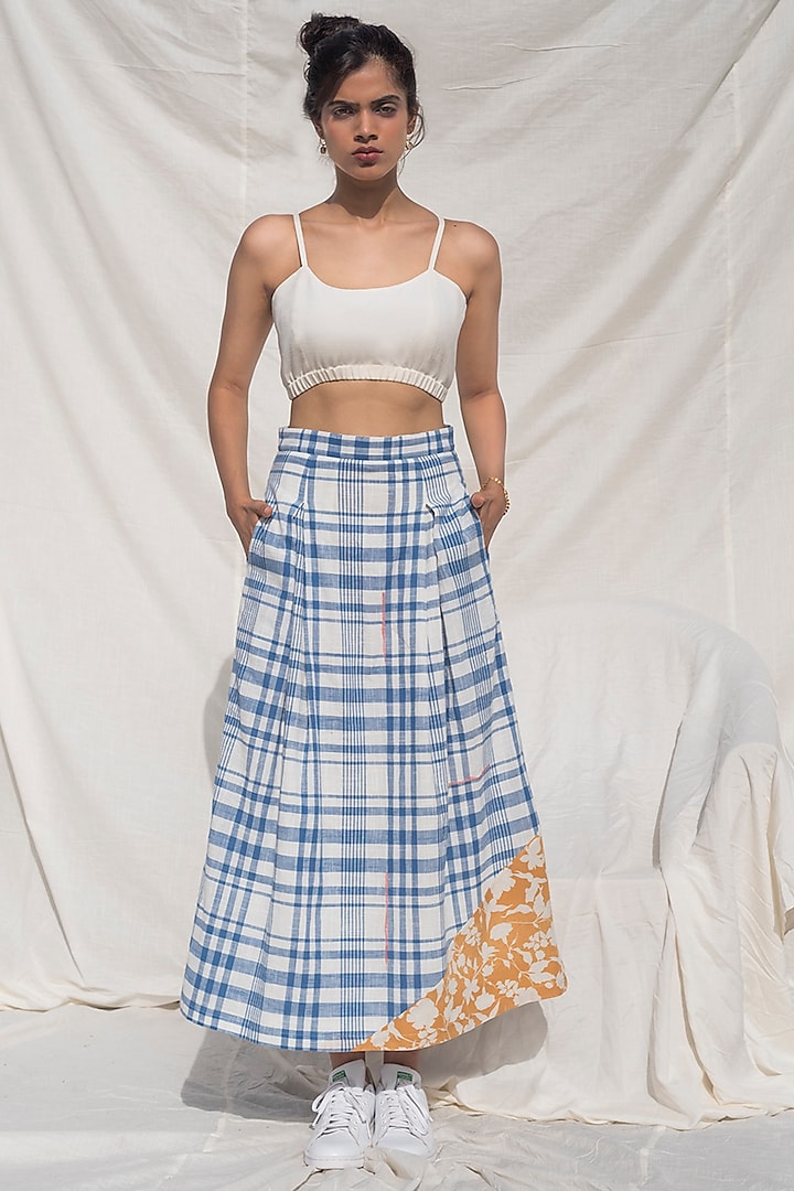 Blue Checkered Pleated Skirt by Doodlage