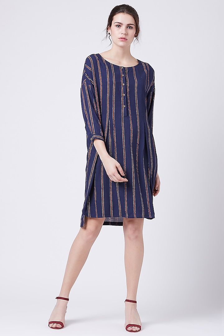 Blue Printed Shirt Dress by Doodlage