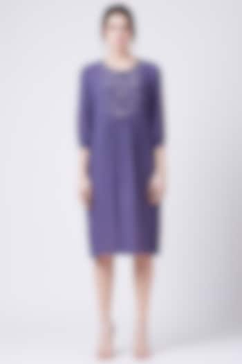 Purple Embroidered Gathered Dress by Doodlage