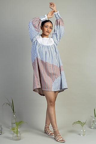 Multi-Coloured Upcycled Cotton Gathered Dress by Doodlage