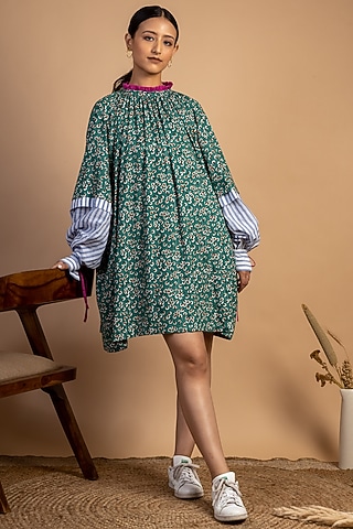 Green Floral Printed Dress by Doodlage