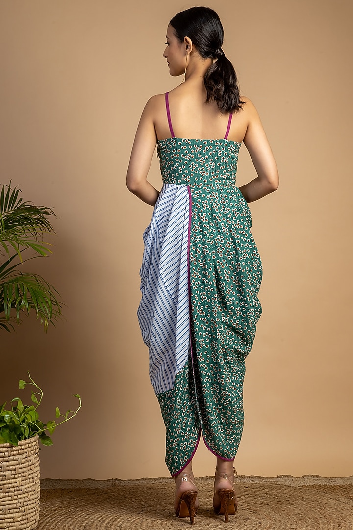 Green Printed Draped Summer Dress by Doodlage at Pernia's Pop Up Shop